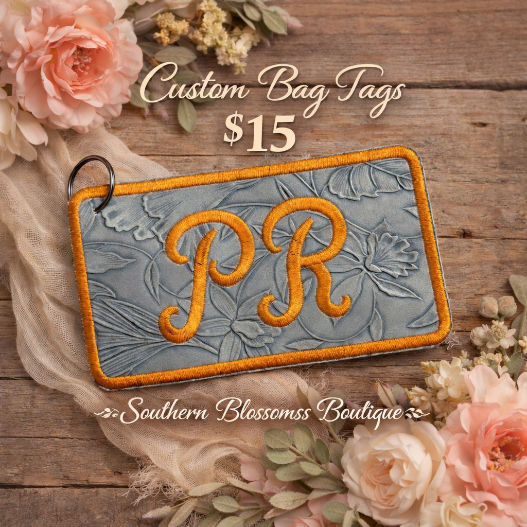 Custom Embroidered Faux Leather Bag Tag – Personalized Initials